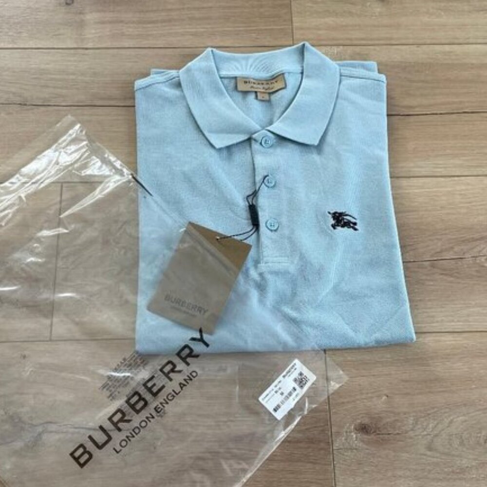 NWT SMALL BURBERRY MEN`S CASUAL COTTON BLUE POLO SHIRT